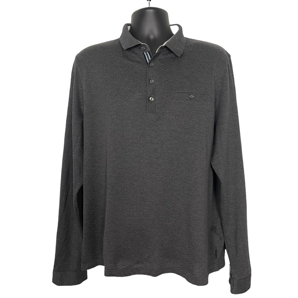 Guc Ted Baker long-sleeved polo shirt, waffle knit, charcoal, size 6